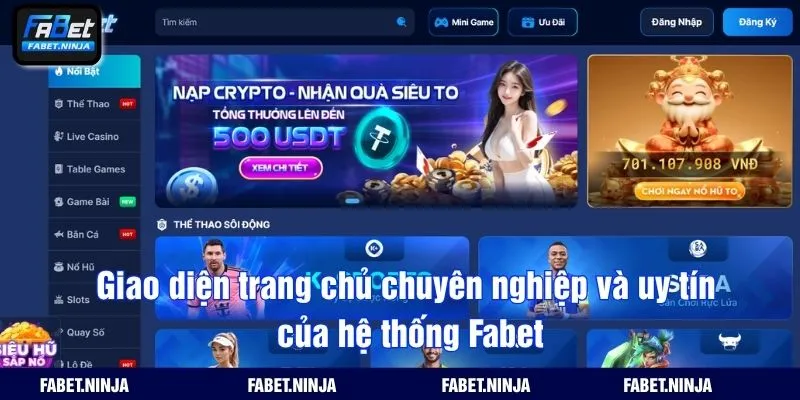 Giao diện trang chủ chuyên nghiệp và uy tín của hệ thống Fabet